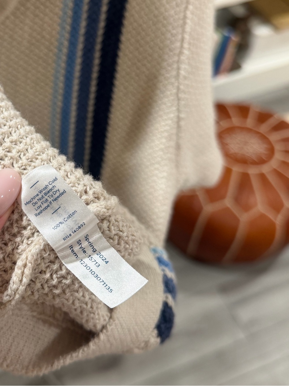 Marine Layer Conrad Sweater Polo Cream Knit Polo with Blue Stripe Accents - Picture 5 of 9